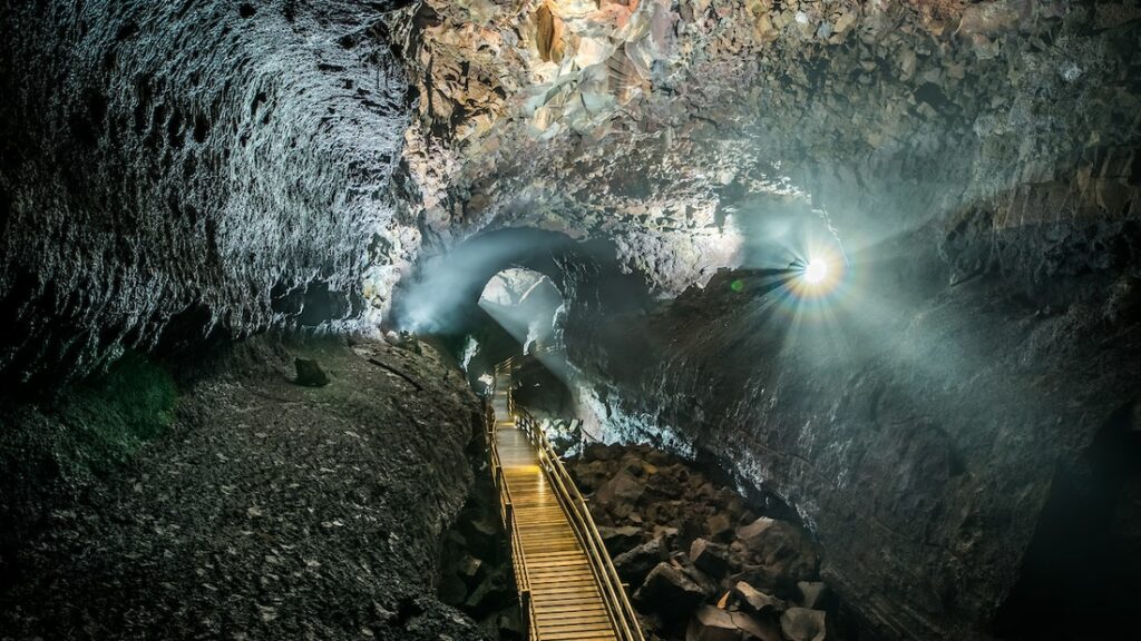 inside Víðgelmir lava cave in west Iceland