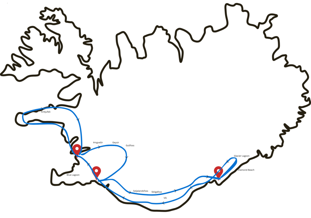 Iceland map october trip
