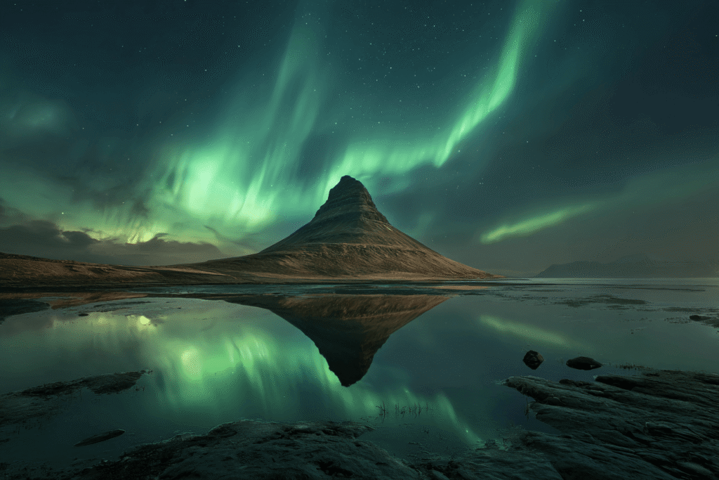 Northern Lights at Kirkjufell mountain in Snæfellsnes Peninsula