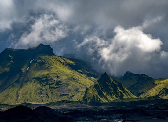 view over the highlands from Katla Ice Cave under the volcano glacier